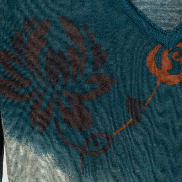 Christian Dior Teal Wool, Silk, & Cashmere-Blend Floral Cropped Sweater - Picture 7 of 10